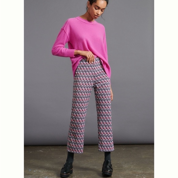 Anthropologie Dolan Beth Cropped Flare Pant Pull On Pink Black Boho Sz S - Picture 1 of 12